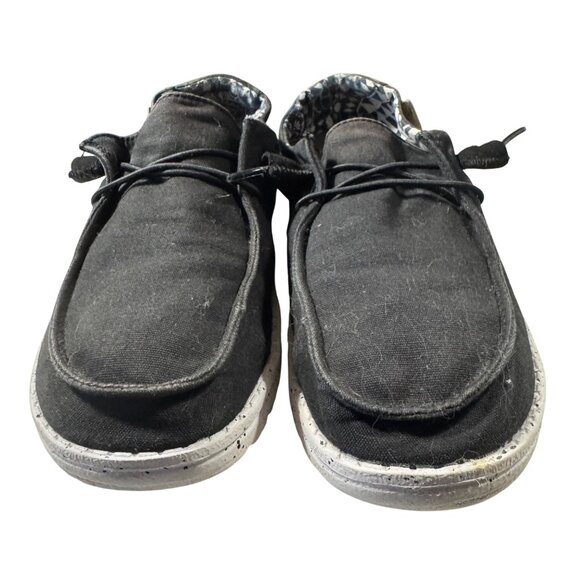 Hey Dude Women's Black Canvas Lace-Up Loafers Size 7 - Picture 2 of 8